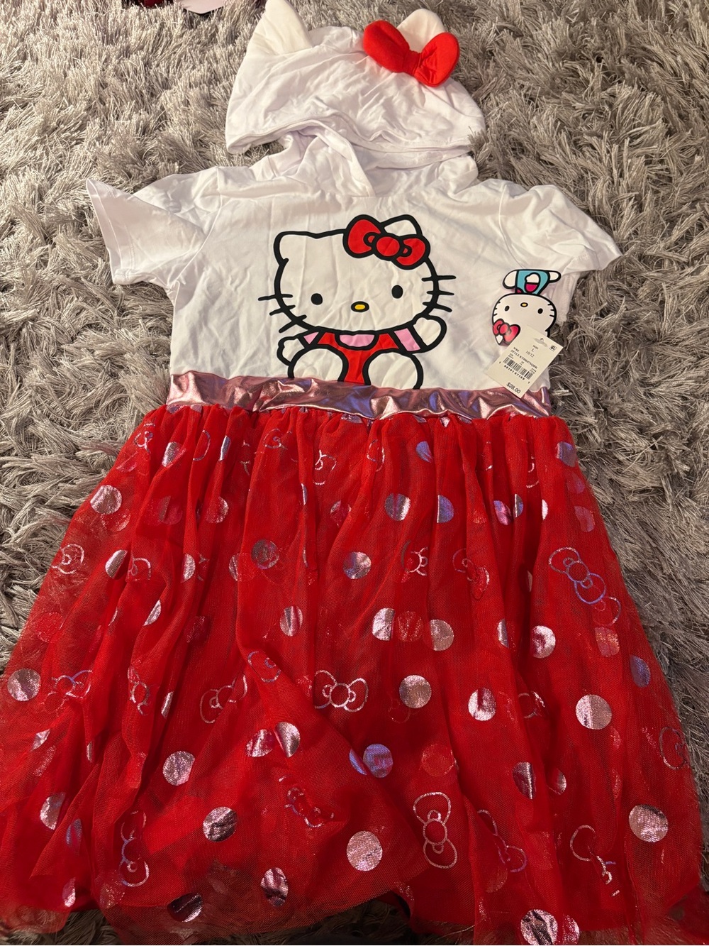 Hello Kitty Red & White Hooded Tulle Dress girls 10/12 new